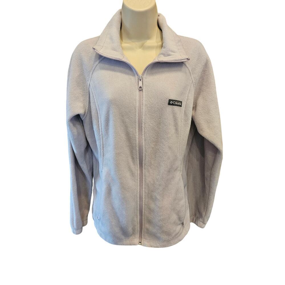 Columbia size L light lilac purple fleece full zip pocket jacket warm winter EUC